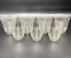 7 st, Vicke Lindstrand, grogglas, Sickan, Kosta Boda, rutmönster