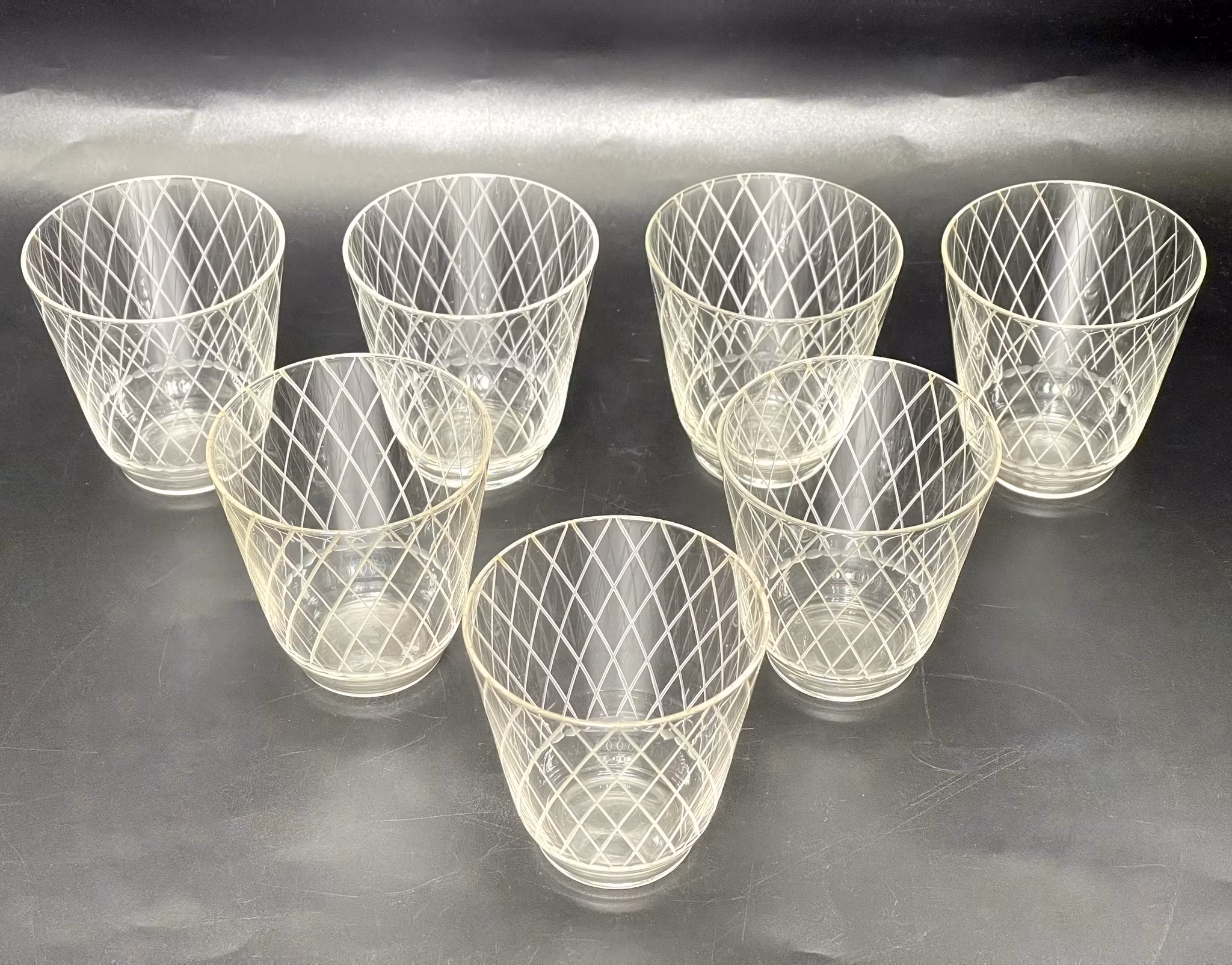 7 pcs, Vicke Lindstrand, grog glass, Sickan, Kosta Boda, check pattern