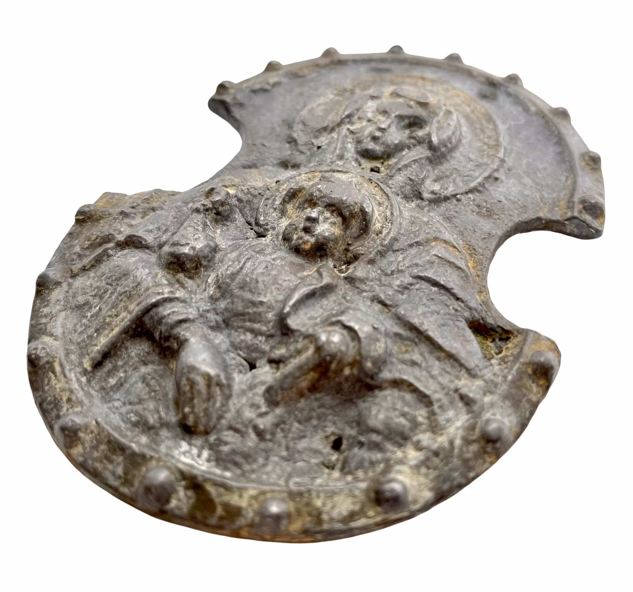 Antique relief, Virgin Mary and the Christ Child, metal