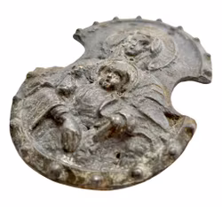 Antique relief, Virgin Mary and the Christ Child, metal