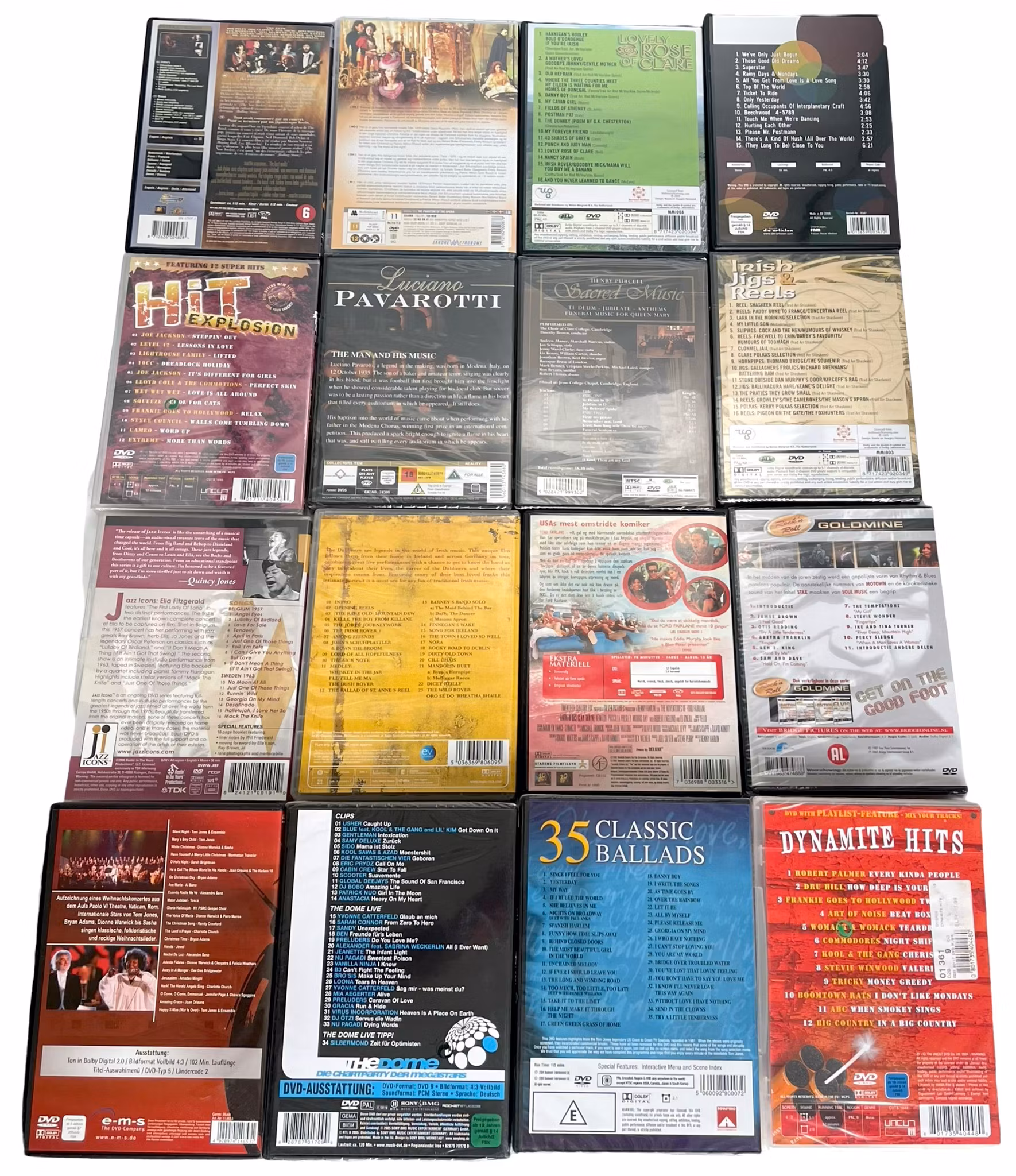 Kokoelma 16 eri musiikki-DVD:tä