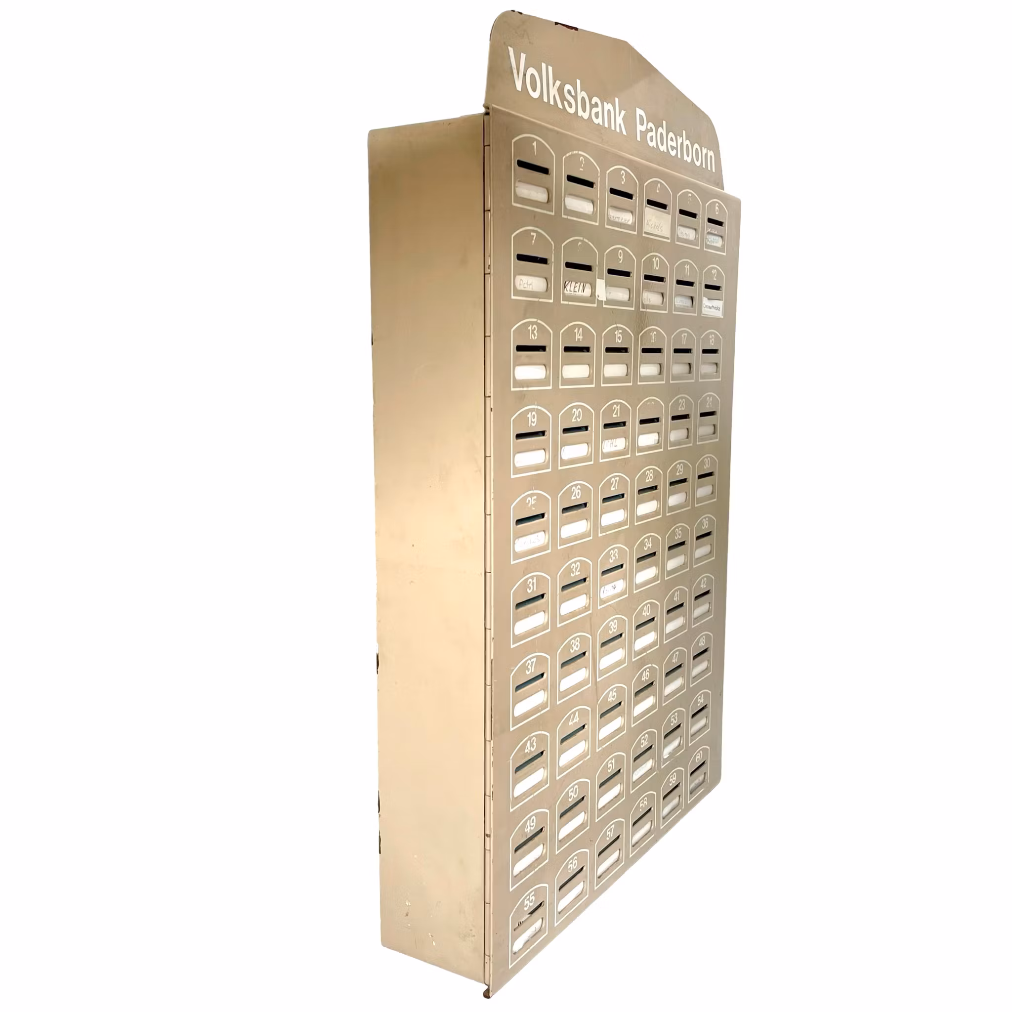 Vintage, Cassetta risparmio Nordia-Sesam 60 scomparti, chiusura con doppia chiave, metallo