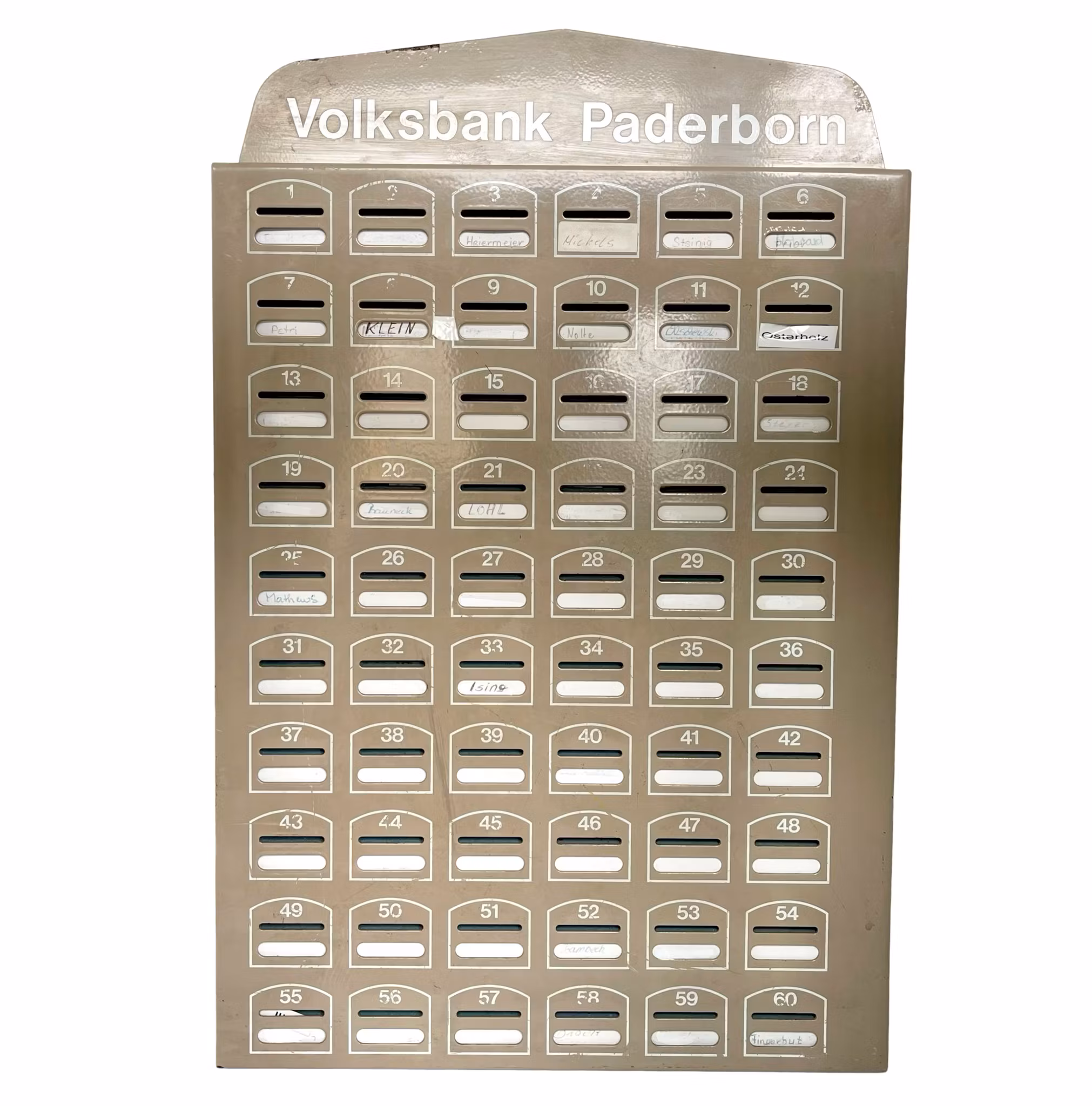 Vintage, Cassetta risparmio Nordia-Sesam 60 scomparti, chiusura con doppia chiave, metallo