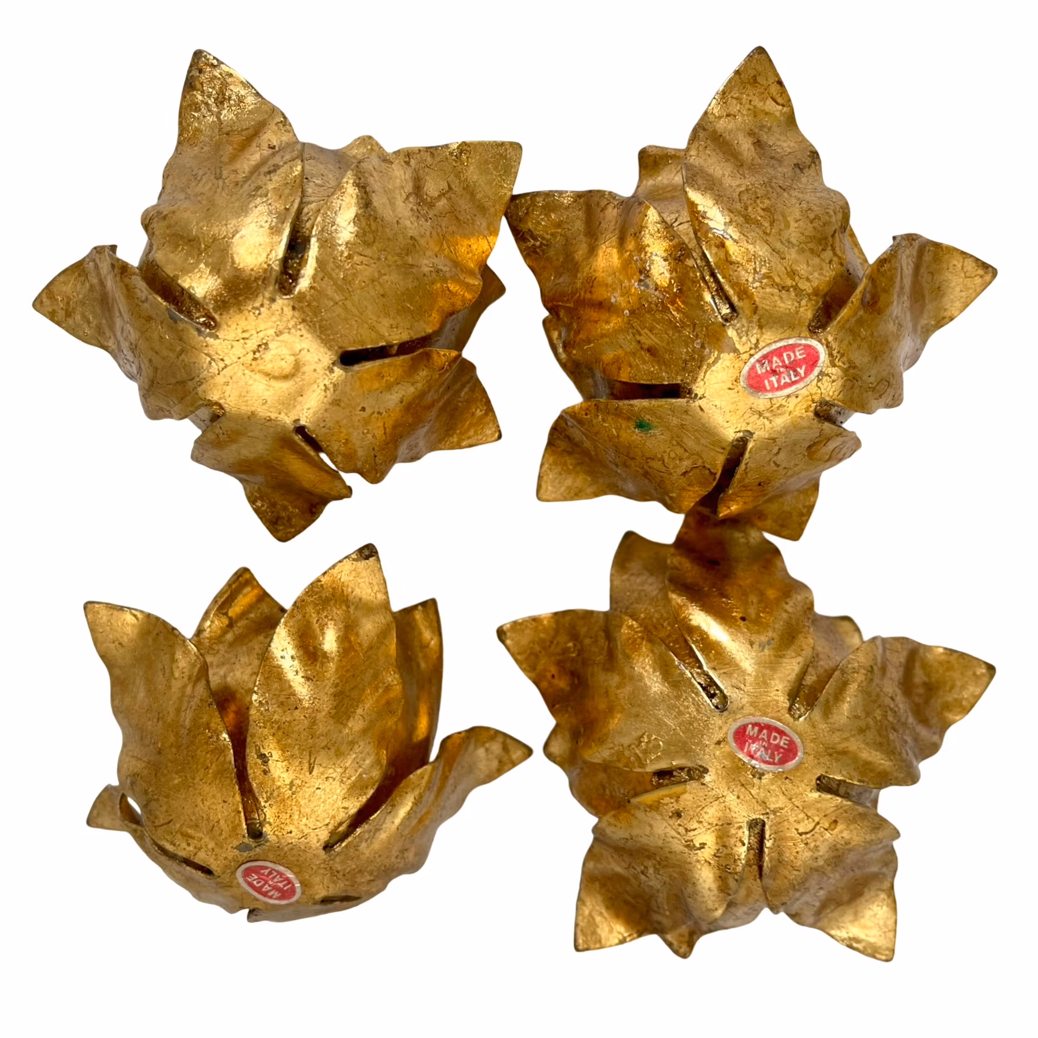 Vintage, Ljushållare 4 st guld färgad plåt, Italien