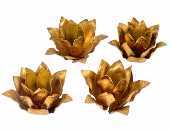 Vintage, Ljushållare 4 st guld färgad plåt, Italien