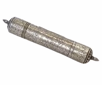 Antik rullfodral Scroll-behållare/skrivkapslar i silver med avtagbara locket