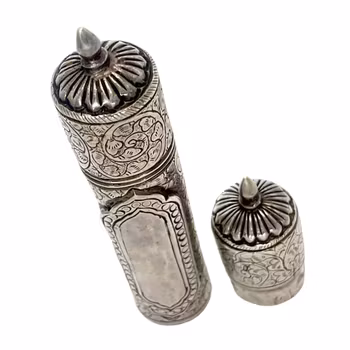 Antik rullfodral Scroll-behållare/skrivkapslar i silver med avtagbara locket
