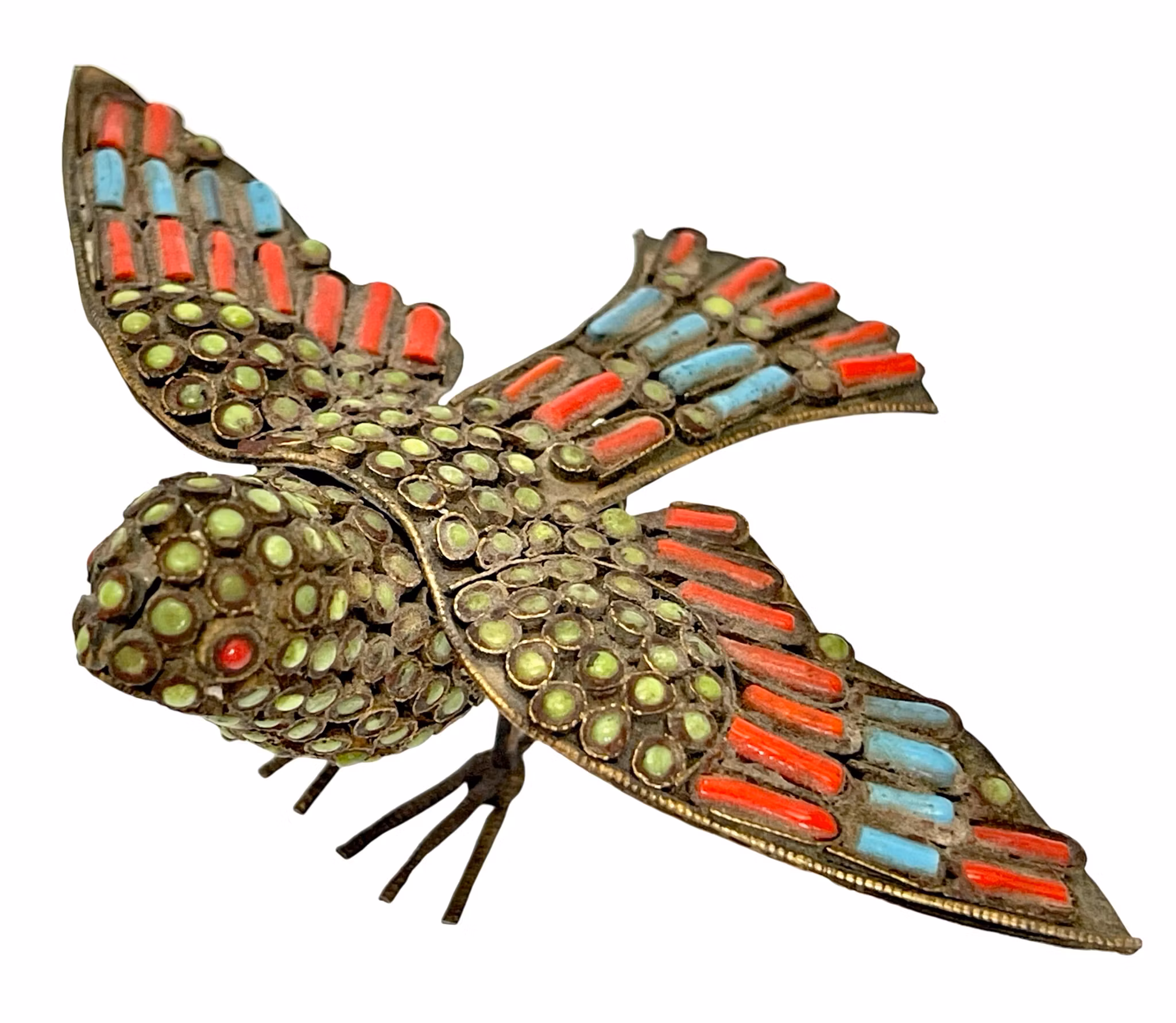 Ręcznie zdobione ptaki w kolorze niklowo-srebrnym z kamiennymi intarsjami w kolorze turkusowego koralu