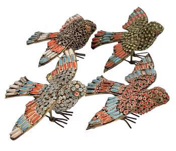 Handgjord dekorerad Fåglar nysilver med steninläggningar turkos korall