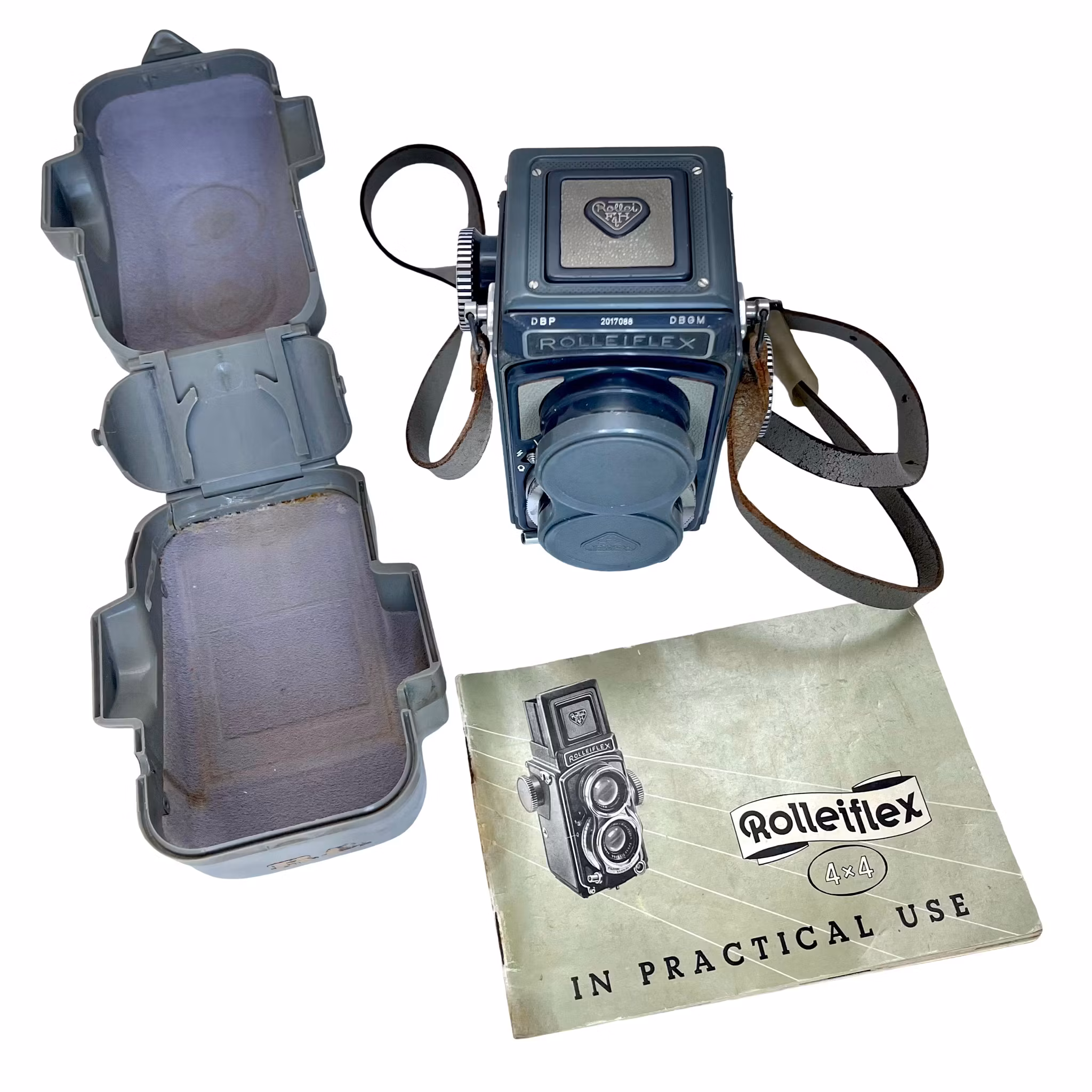 Rolleiflex DBP DBGM kamera med etui og brugermanual på engelsk