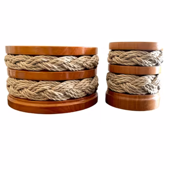 2 st, Pennställ av trä och rep, nautisk vas, signerad