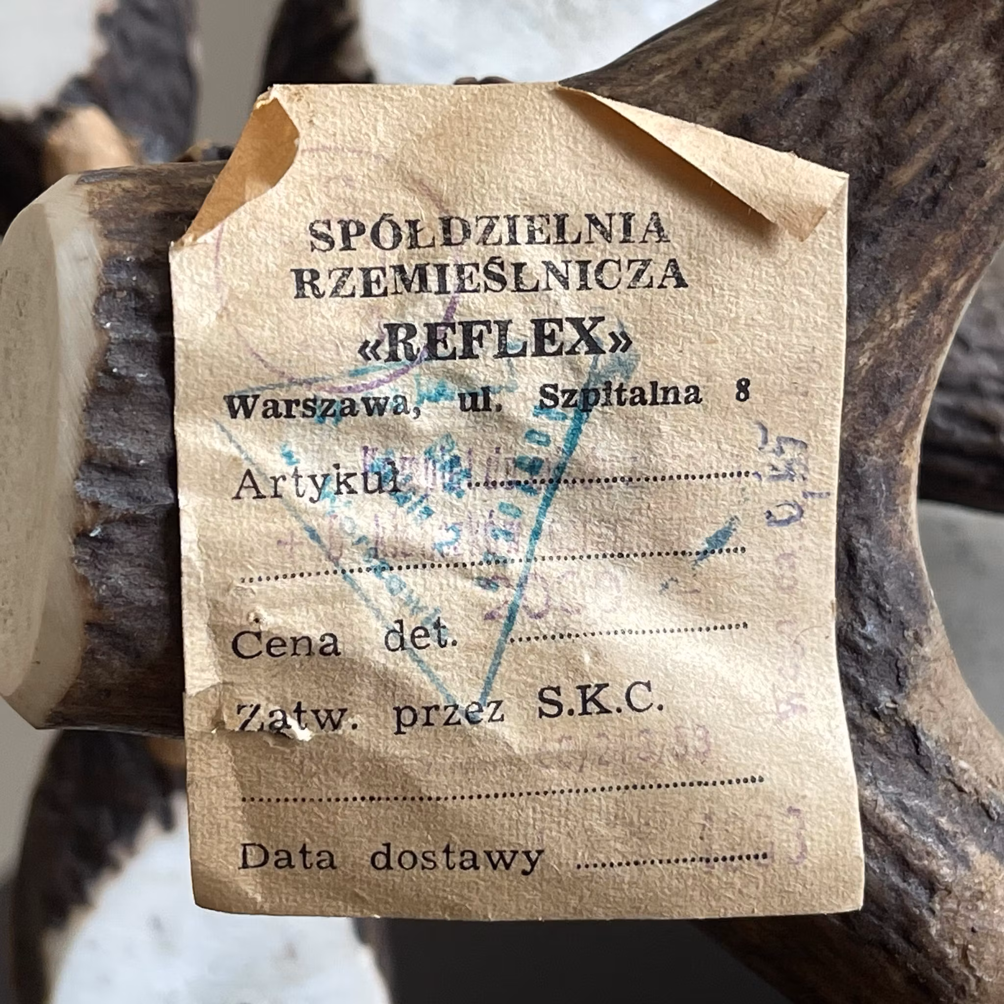 Ljusstake för 6 ljus - handarbete i renhorn - Spoldzielnia Rzemieslnicza Reflex, Polen