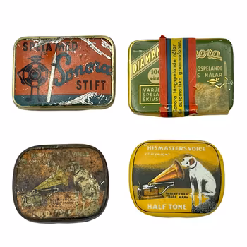 Gramofonnålar i originalförpackning från His Master's Voice & Sonora stift