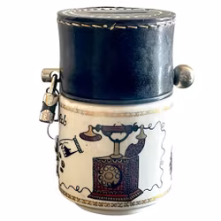 Telephone piggy bank, porcelain by Helmut Krüger with leather lid
