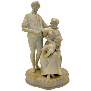 Skulptur, porslin, Mamma med bäbis i armar och man, 1800-talet slut