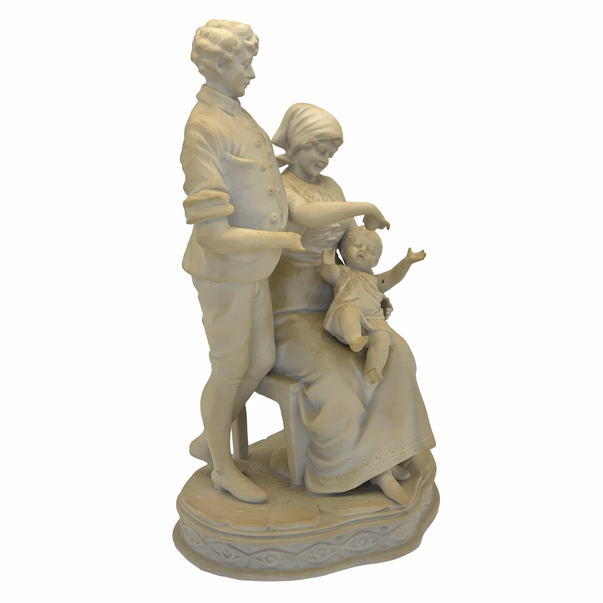 Sculpture, porcelaine, Mère avec son bébé dans les bras et son mari, fin du XIXe siècle