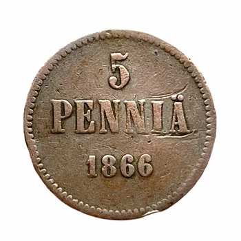 5 penniä 1866 koppar, Finland