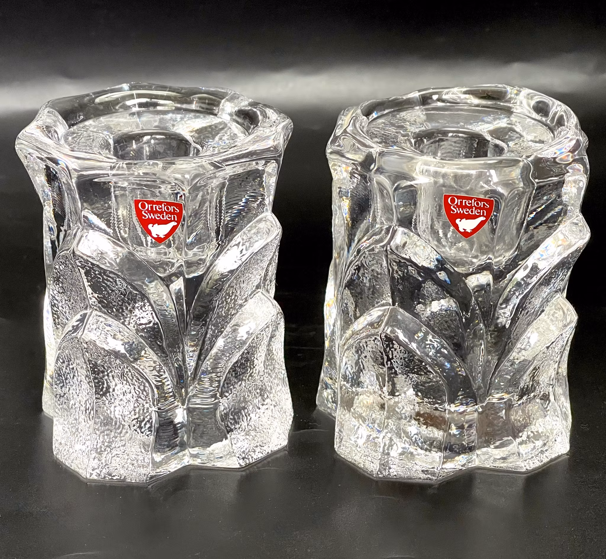 Ljusstakar, ett par, Orrefors, Signerad