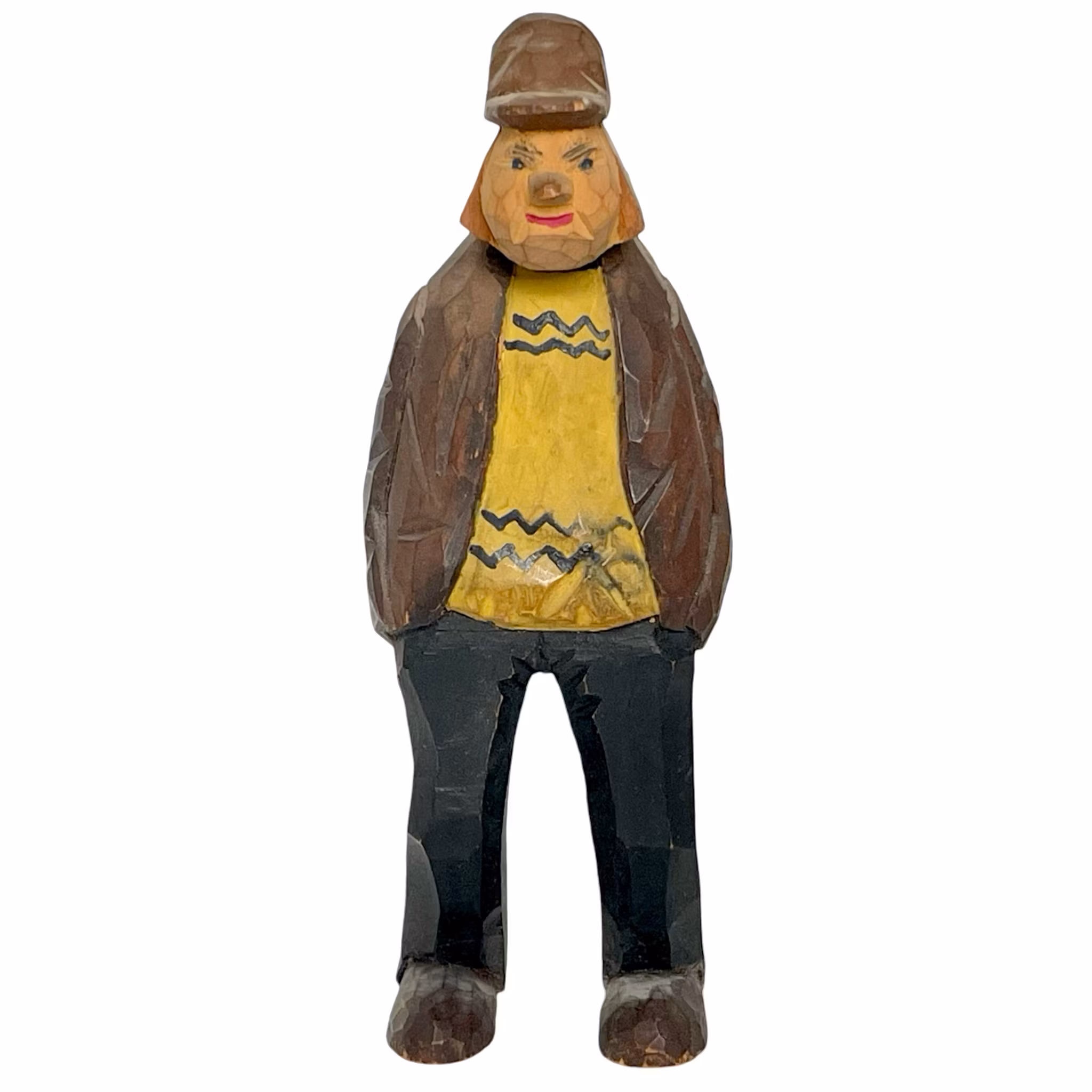 Wooden man Wooden figure Wooden sculpture, signed