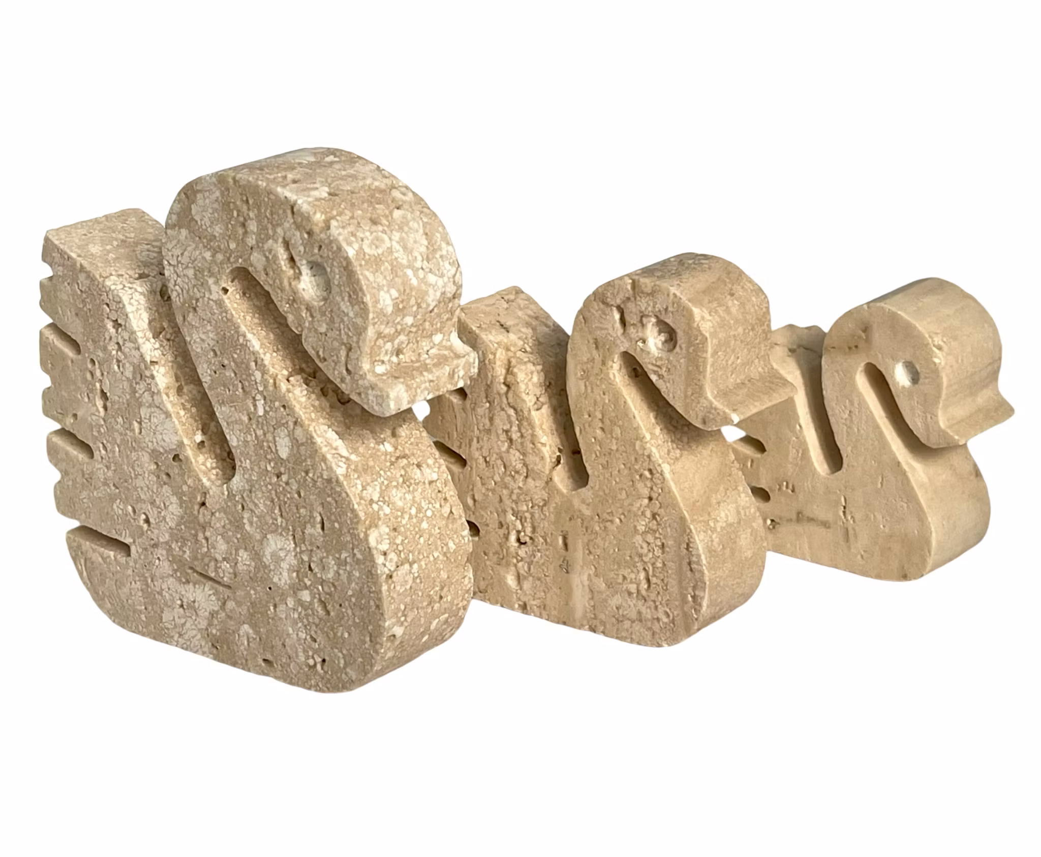3 vintage original Travertine Swans Skulpturer av Enzo Mari för F.lli Mannelli 1970-talet