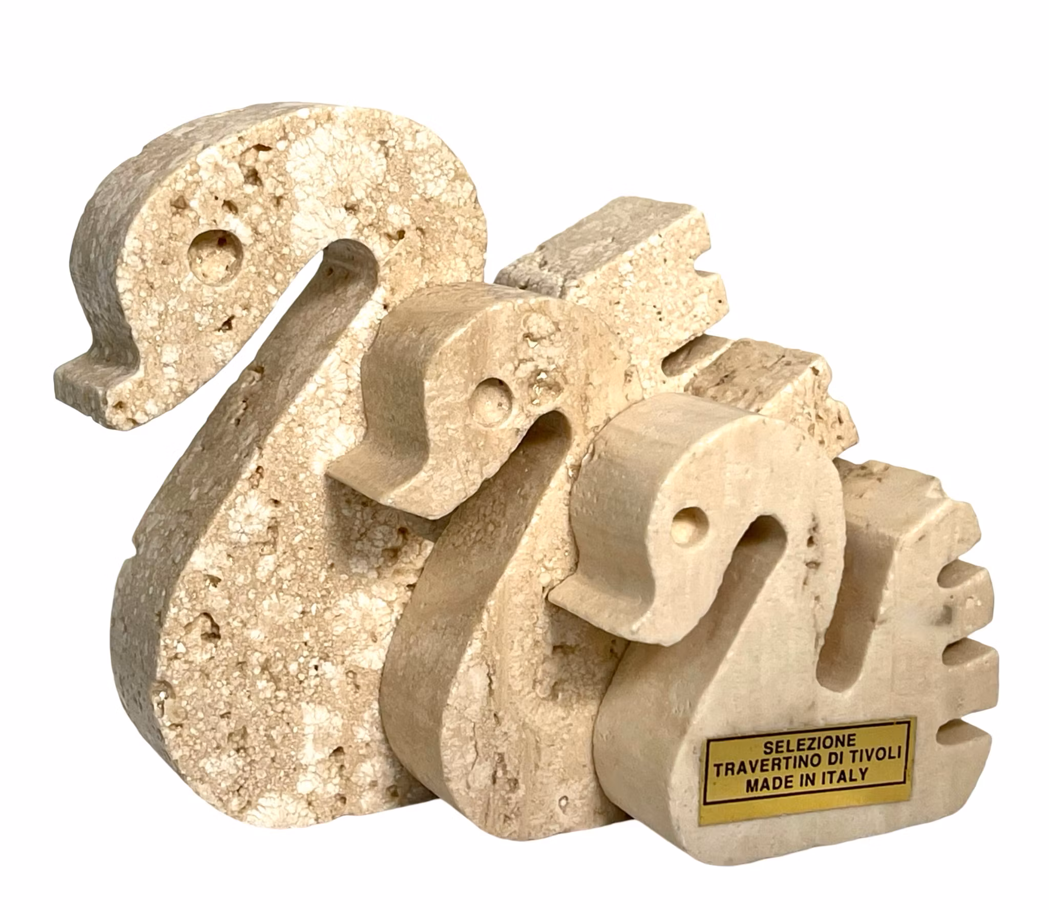 3 vintage original Travertine Swans Skulpturer av Enzo Mari för F.lli Mannelli 1970-talet