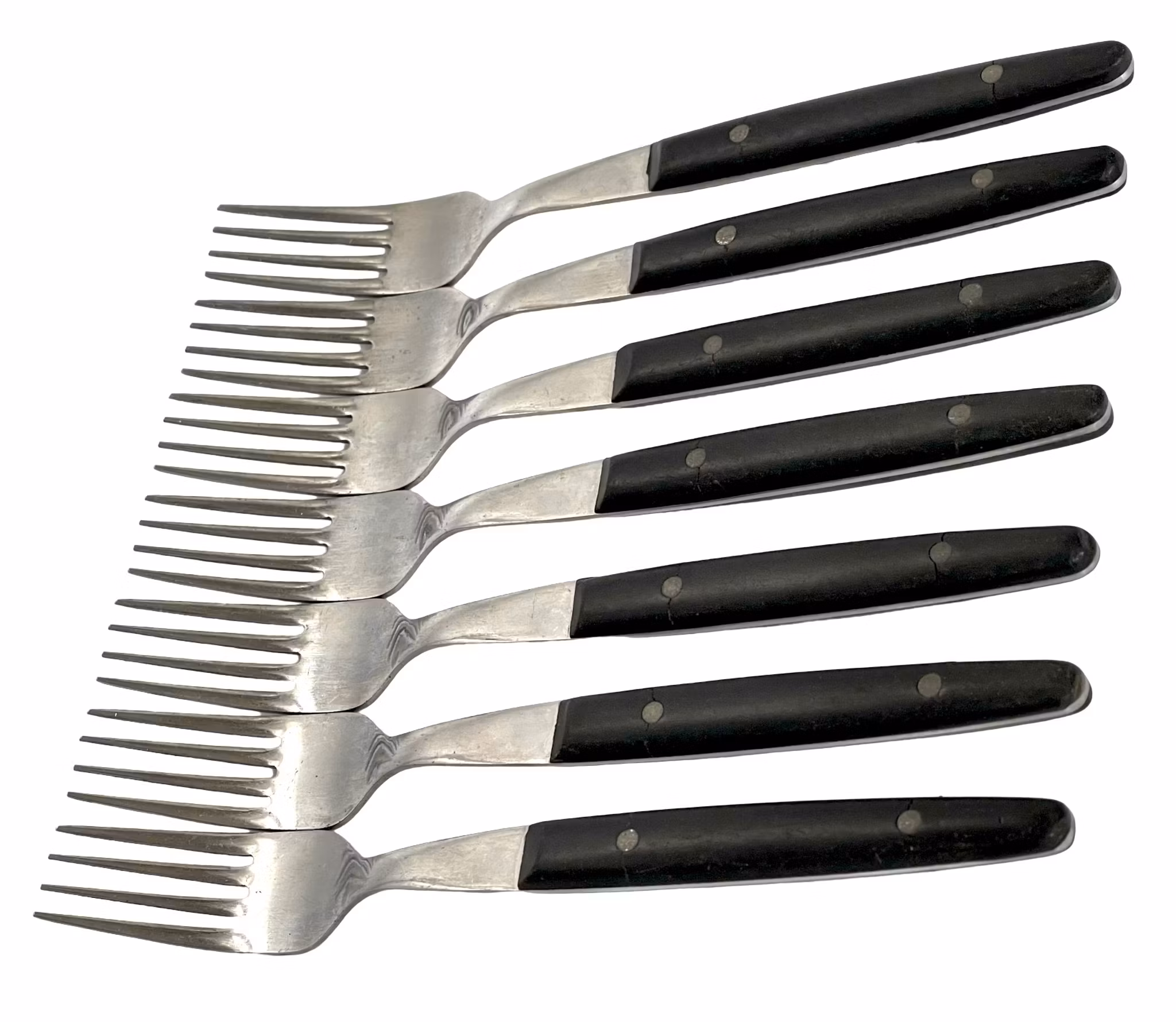 7 szt., widelce ze stali nierdzewnej z czarnym uchwytem