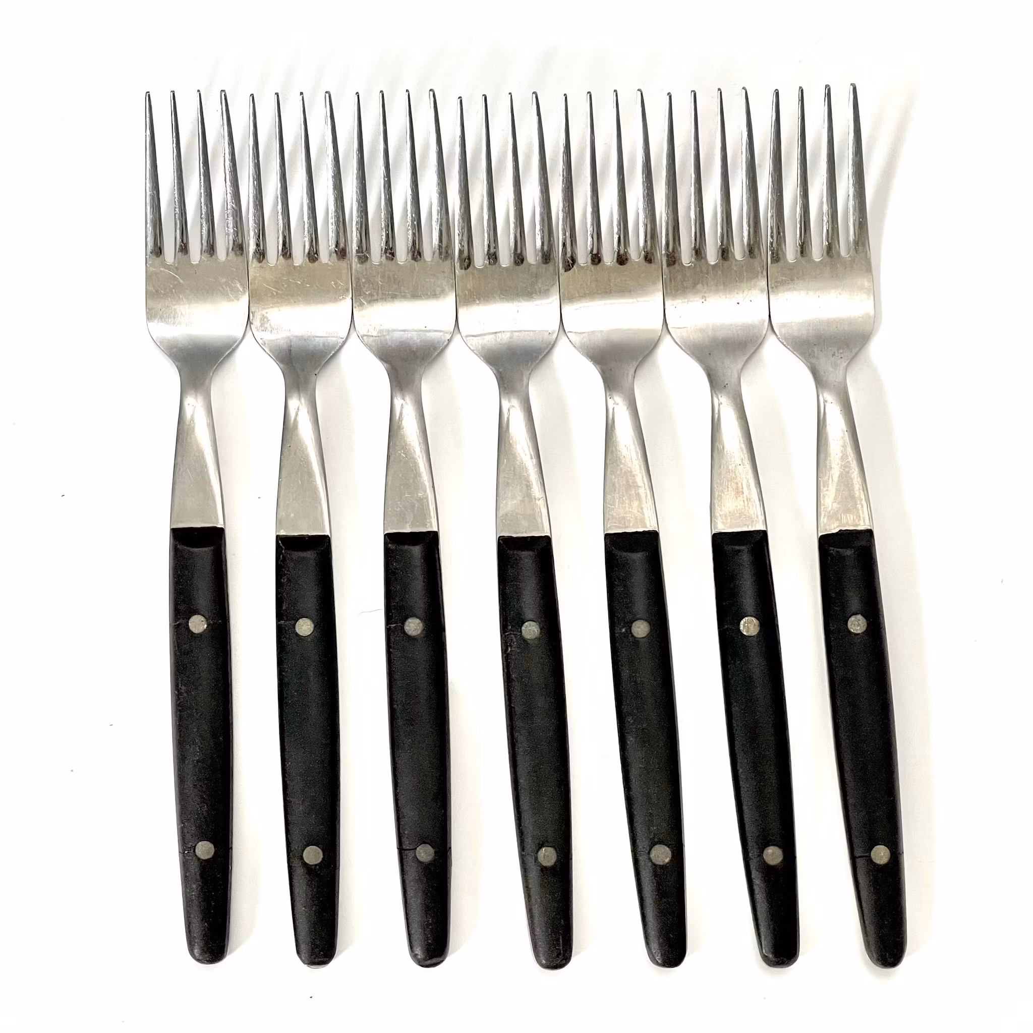 7 szt., widelce ze stali nierdzewnej z czarnym uchwytem