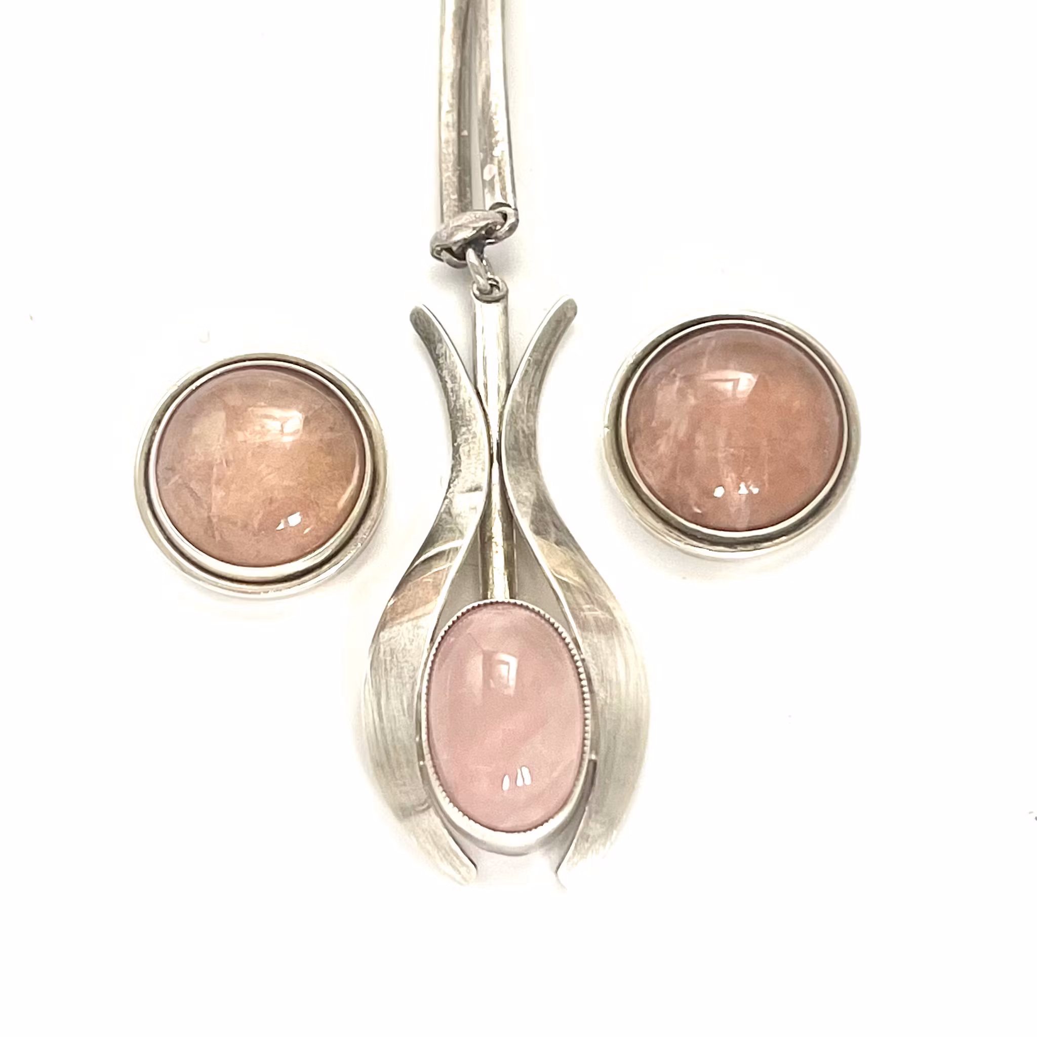 Vintage DGH Sterling örhängen och sterling halsband med hänge, Rosen kvarts