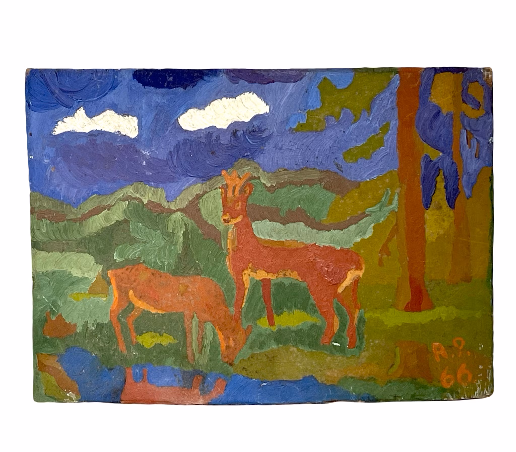 Artiste non identifié, Huile sur Pannå, Signée AP 66