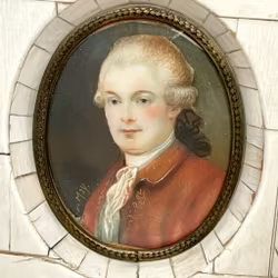 Antik målad Miniatyrtavla, ben, signerad