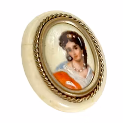 Vintage ręcznie malowana broszka porcelanowa, kobieta, Limoges Francja