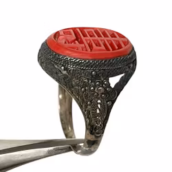 Antikk kinesisk utskårne sølvring med kaninbar