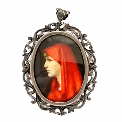 Pendant, Miniature portrait of St Fabiola by Scheggi circa 1920 silver 800