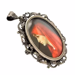 Pendant, Miniature portrait of St Fabiola by Scheggi circa 1920 silver 800