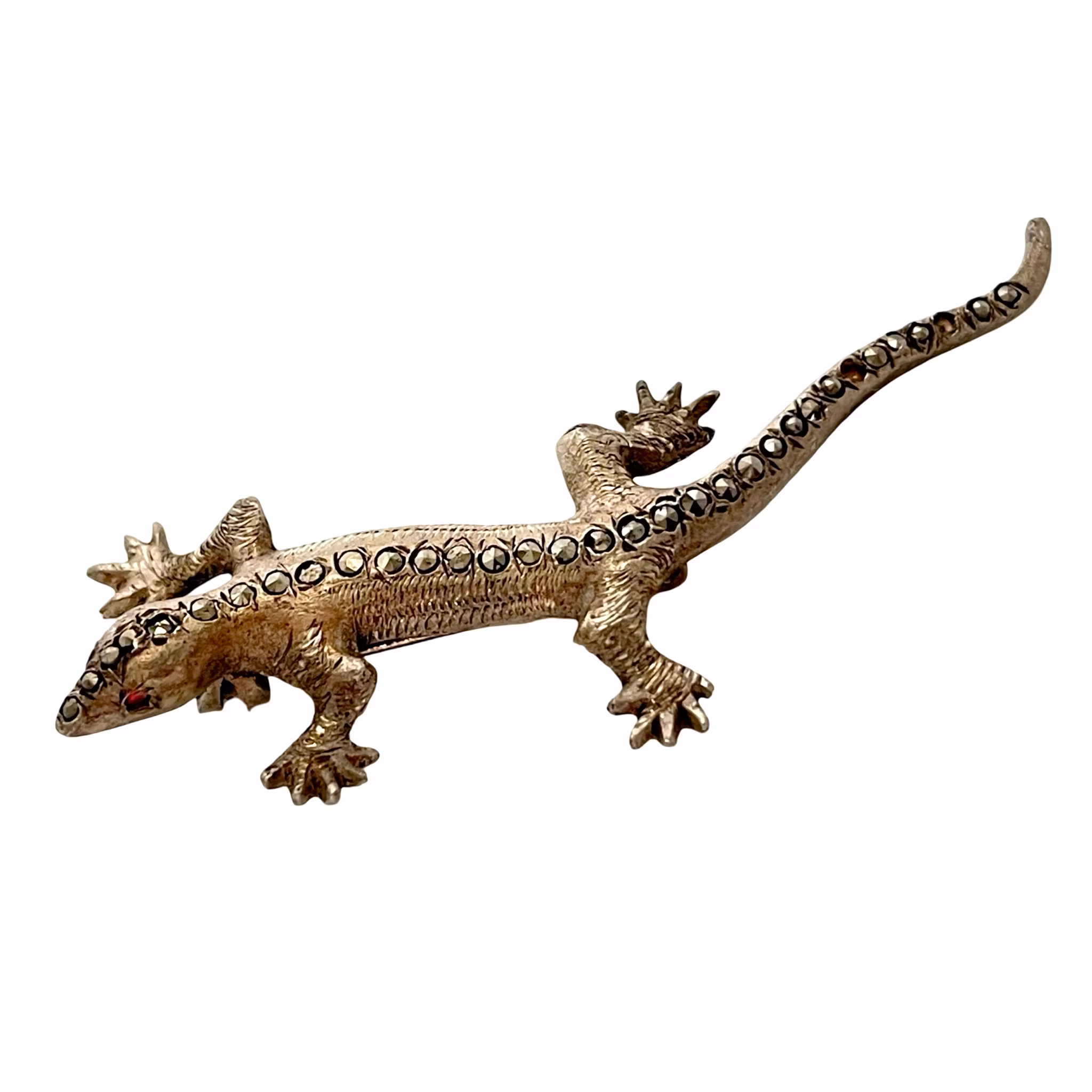 Antik salamanderbroche, firben, sølv 830