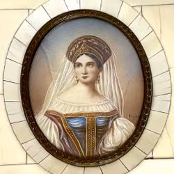 Cuadro en miniatura pintado antiguo, hueso, firmado.