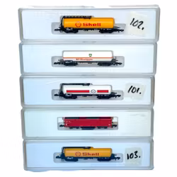 5 st, Märklin Z Mini-Club, 82181, 8619, 86501, 2 X 8625 Shell 4 Axle Tank vagnar