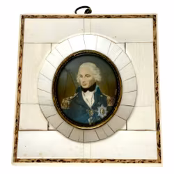 Antik målad Miniatyrtavla, ben, signerad
