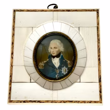 Antik målad Miniatyrtavla, ben, signerad