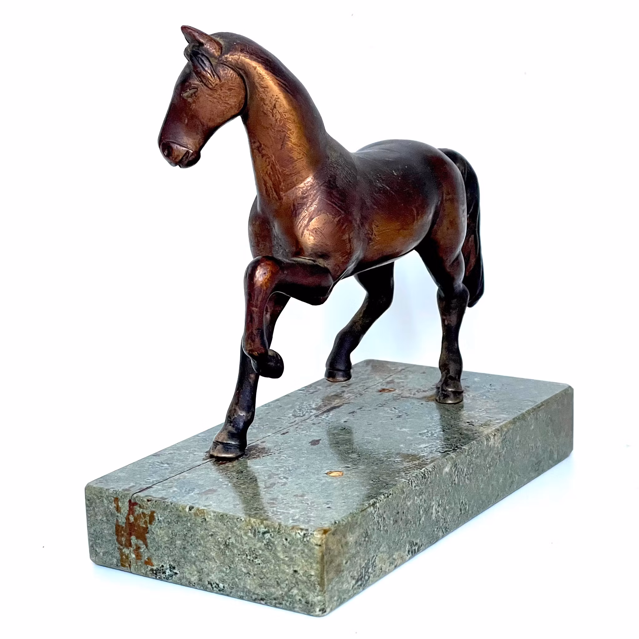 Häst Brons skulptur på marmorsockel, 1700-talet