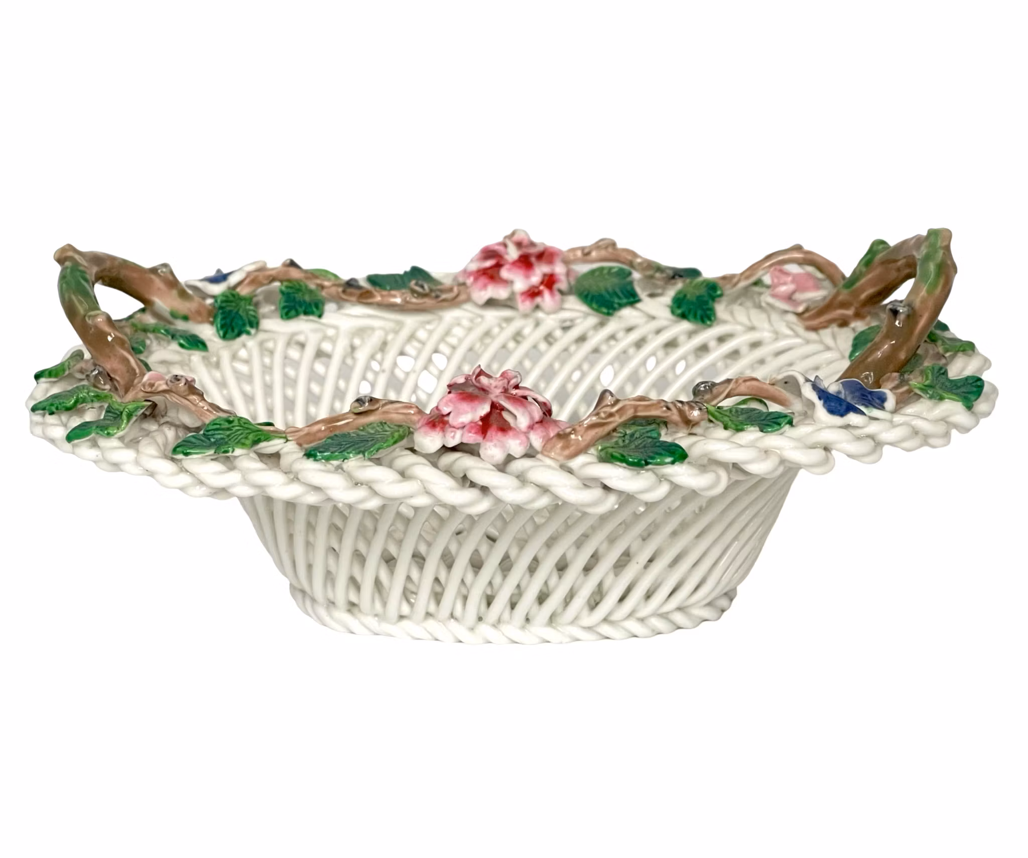 Starszy Dekoracyjny kosz z kwiatami z porcelany firmy Crown Staffordshire w Anglii