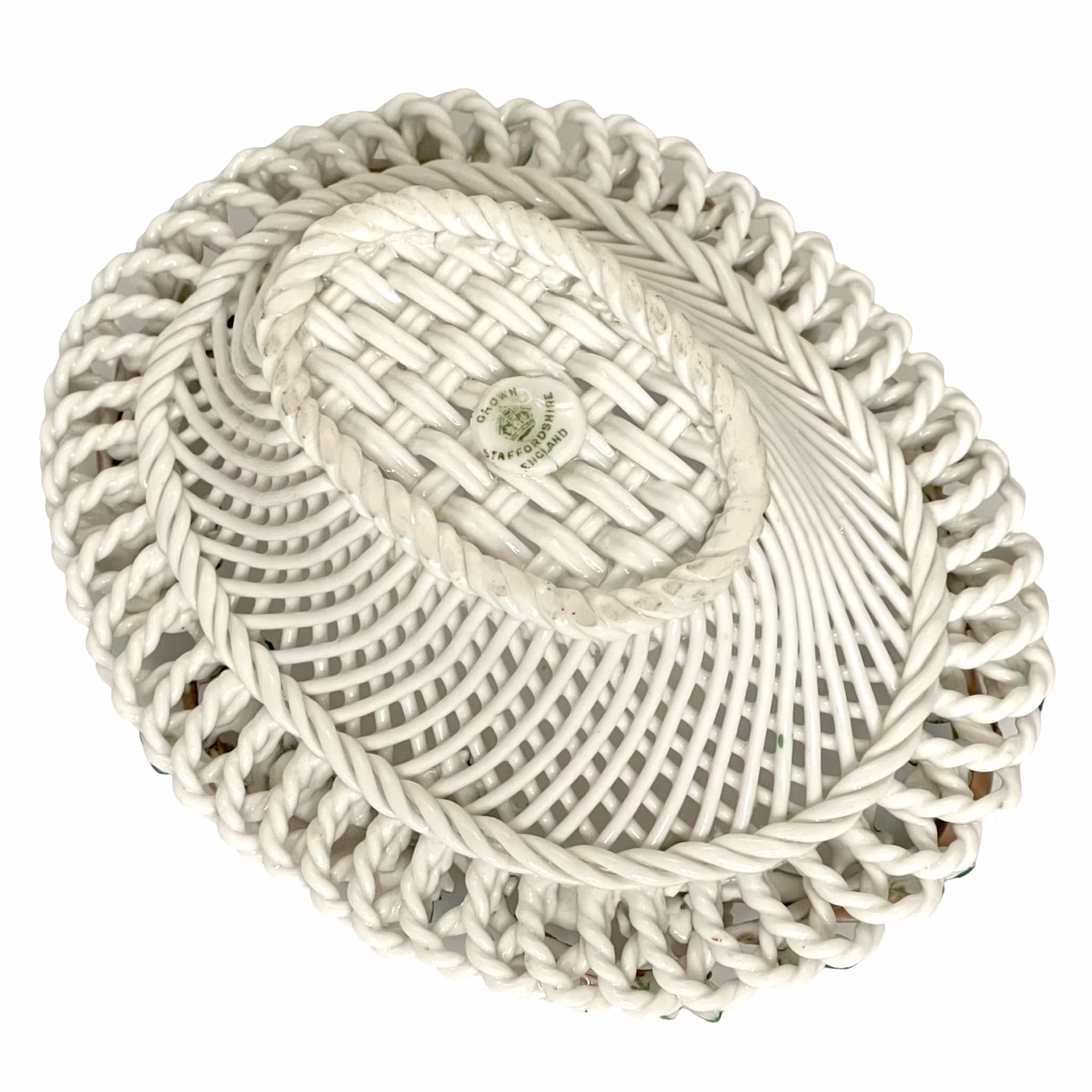 Starszy Dekoracyjny kosz z kwiatami z porcelany firmy Crown Staffordshire w Anglii