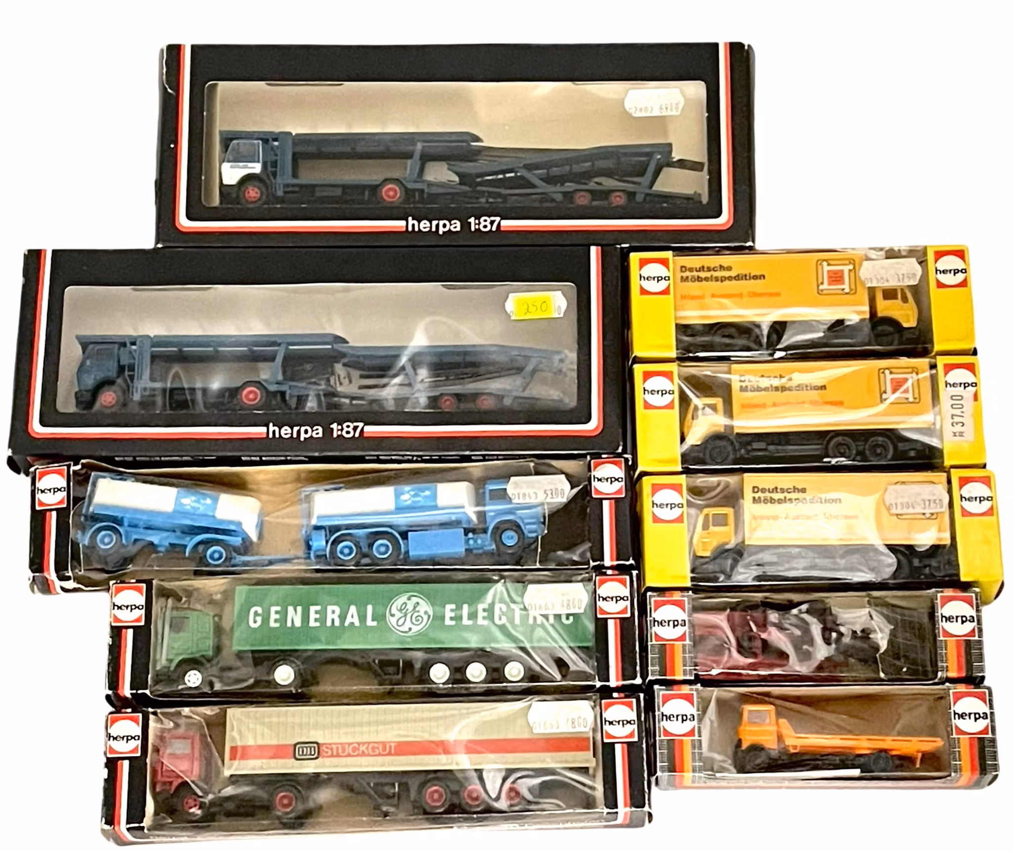 10 stk, Herpa HO Lastebiler for modelljernbane