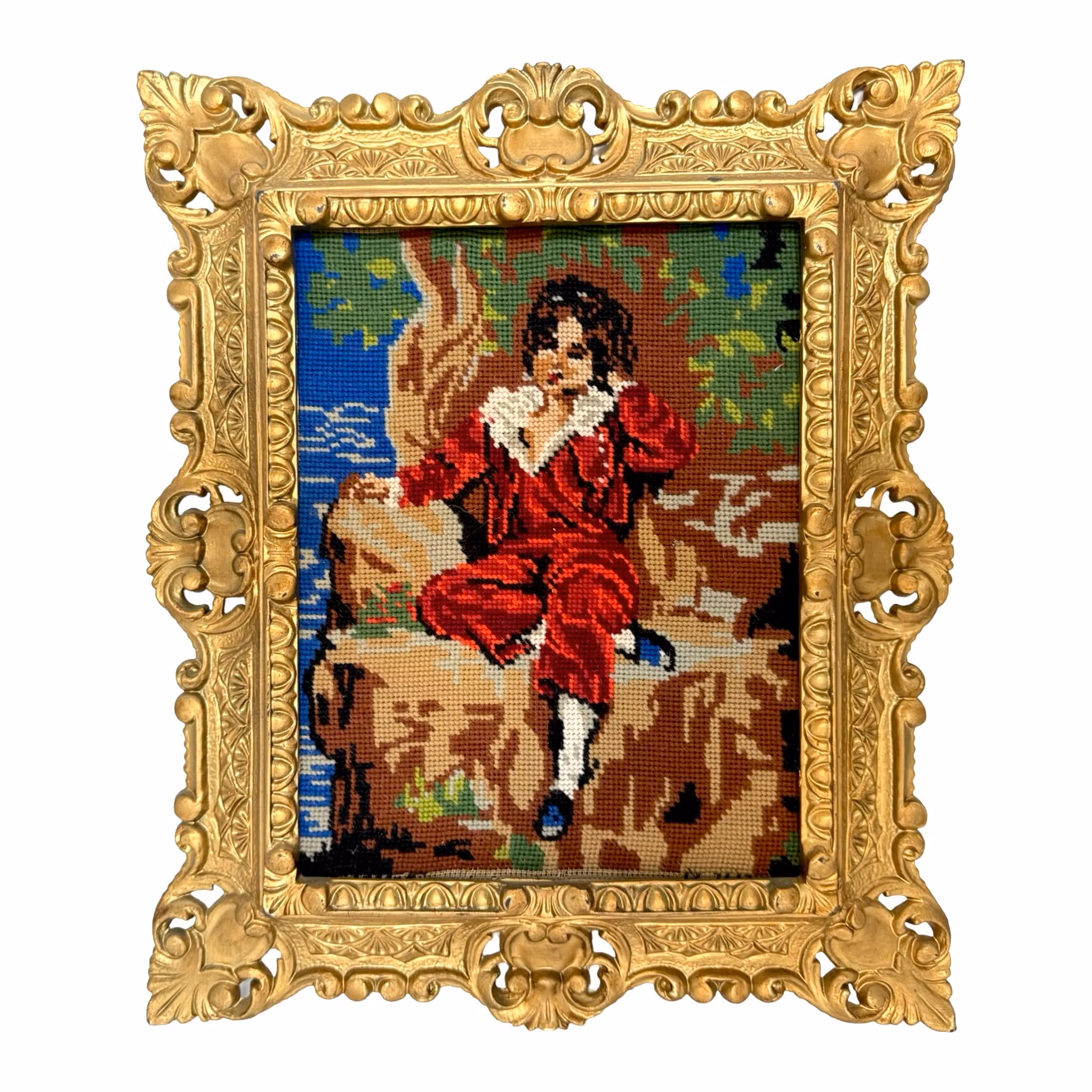 The Red Boy Master Lambton Dipinto ricamato a mano con cornice color oro, firmato