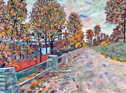 Karl Dahlqvist. Huskvarna, olja på pannå, signerad och daterad 1942