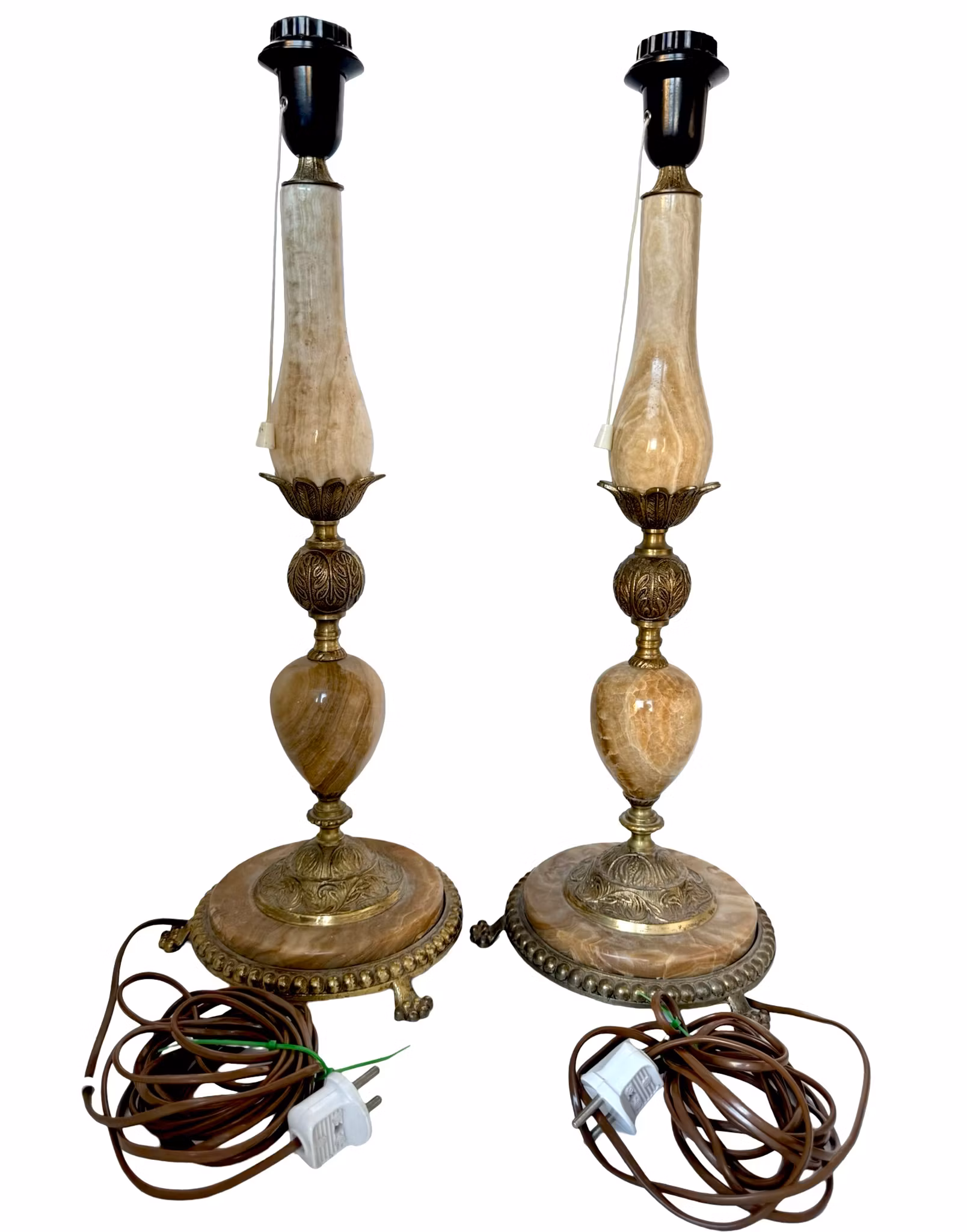 Eldre bordlamper, et par, messing og marmor