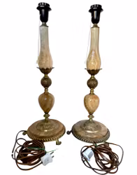 Antik Bordslampor, ett par, mässing och marmor