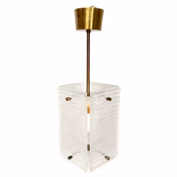 CARL FAGERLUND. Taklampe, glass og messing, Orrefors, midten av 1900-tallet.