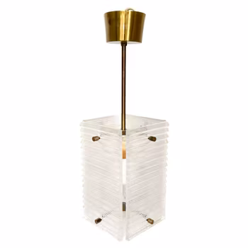 CARL FAGERLUND. Taklampa, glas och mässing, Orrefors, 1900-talets mitt.