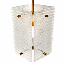 CARL FAGERLUND. Taklampe, glass og messing, Orrefors, midten av 1900-tallet.